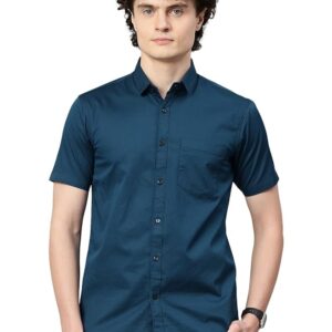 majestic man slim fit pure cotton half sleeve solid casual shirt